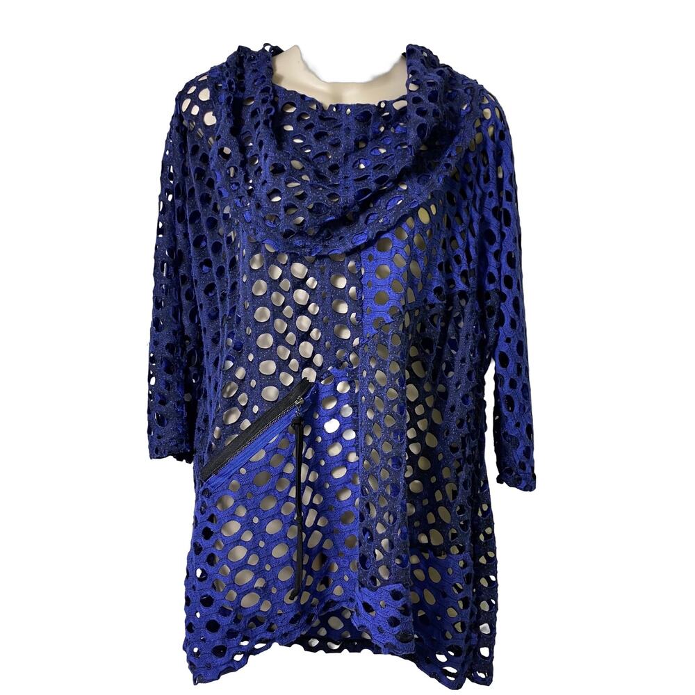Ali Miles 3/4 Sleeve Cowl Neck Laser Cut‎ Top Swim Cover Sz M (2496)